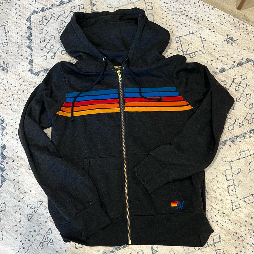 Aviator Nation 5-Stripe hoodie, charcoal grey